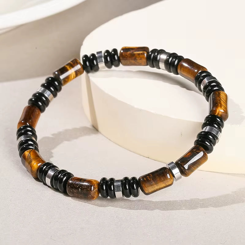 Elevate Your Style with JD Natural Yellow Tiger Eye Stone Tube Bracelets - Unisex Classic Elastic Bangles for Yoga Energy Gifts
