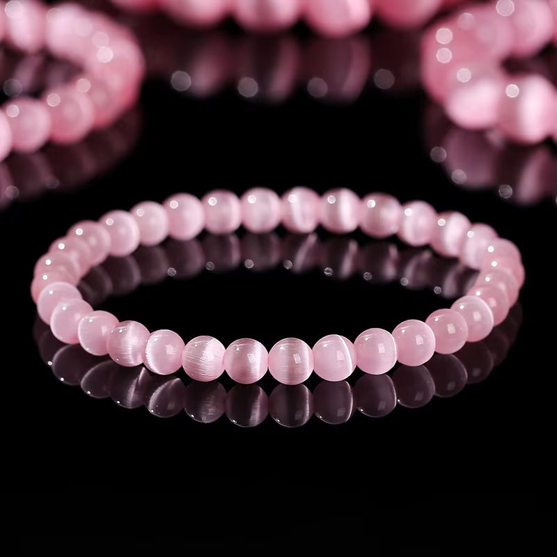 Elegant Dark Pink Cat Eyes Stone Beaded Bracelet for Women - A Stylish Mood Tracker Gift