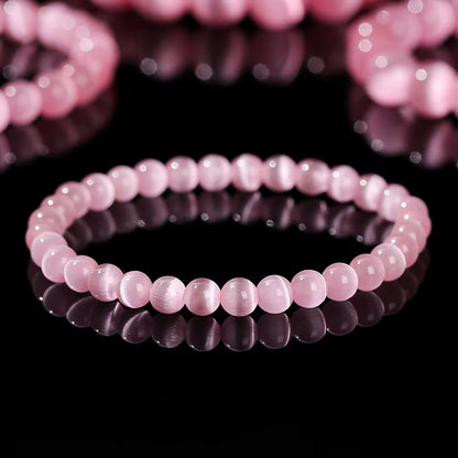 Elegant Dark Pink Cat Eyes Stone Beaded Bracelet for Women - A Stylish Mood Tracker Gift