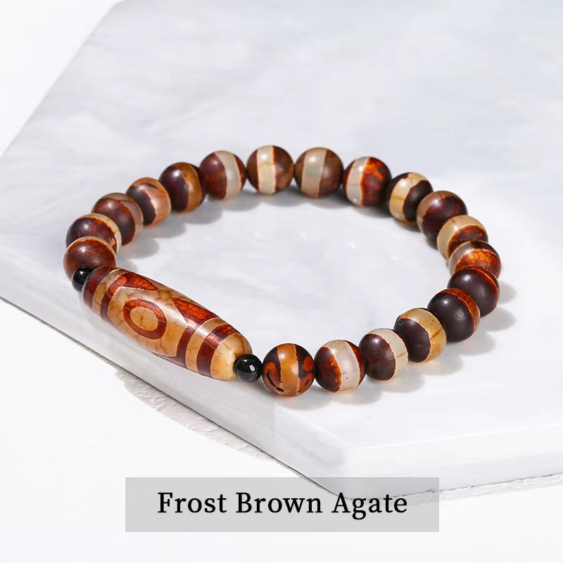 Green Nine Eyes Tibetan Dzi Agate Barrel Retro