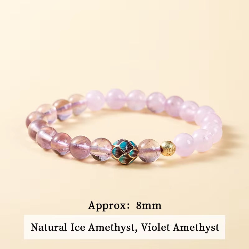 JD Natural Amethyst Lucky Bead Bracelets Romantic Elegant Healing Crystal Hanmade Stretch Bangles Couple Wrist Jewelry for Women