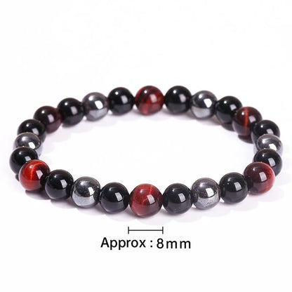 Experience Triple Protection and Wellness with the JD Natural Black Obsidian, Hematite & Tiger Eye Bead Bracelet for Unisex Fashion