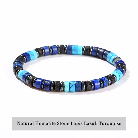 Elevate Your Style with the JD Natural Lava Stone & Spectrolite Hematite Bead Bracelet - Handmade Bohemian Chic for Meditation and Yoga