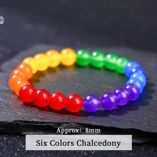Vibrant Rainbow Beaded Bracelet for Couples - Unisex Natural Stone Yoga & Meditation Jewelry
