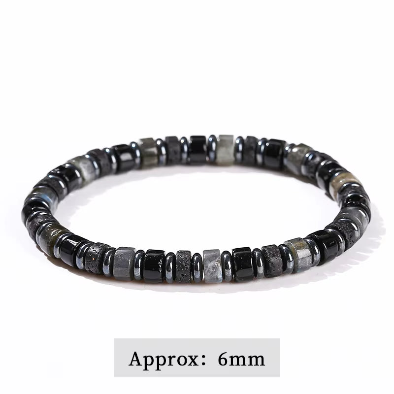 Elevate Your Style with the JD Natural Lava Stone & Spectrolite Hematite Bead Bracelet - Handmade Bohemian Chic for Meditation and Yoga