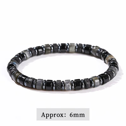 Elevate Your Style with the JD Natural Lava Stone & Spectrolite Hematite Bead Bracelet - Handmade Bohemian Chic for Meditation and Yoga