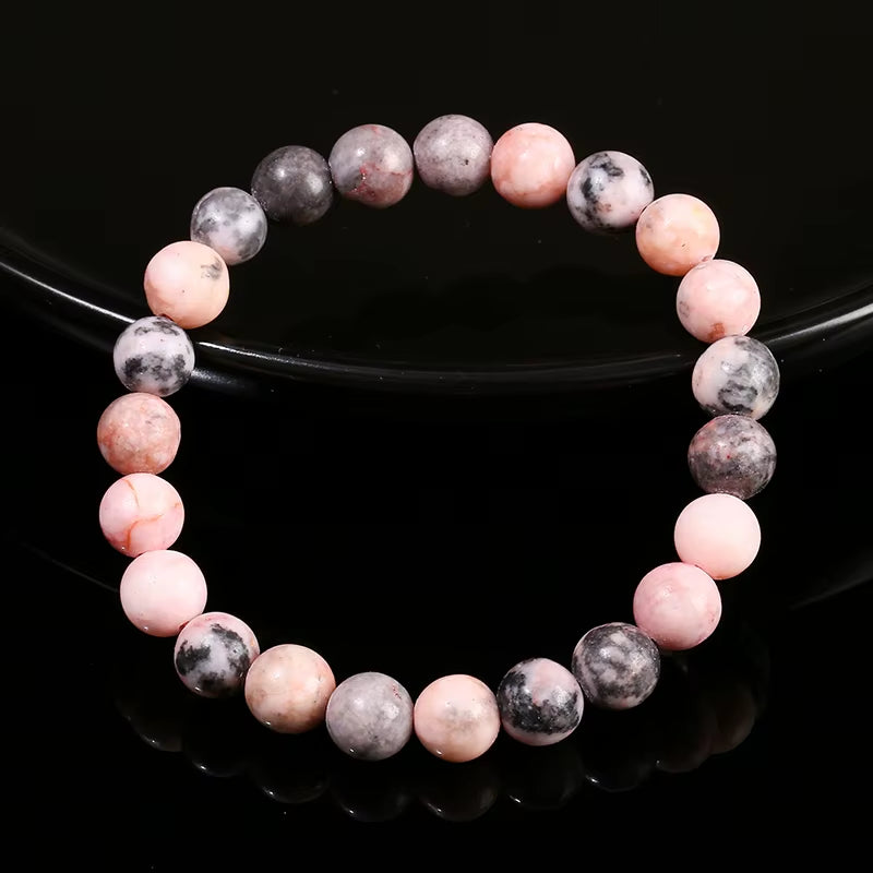 Elevate Your Style with the JD Natural Stone Pink Zebra Jasper Bead Bracelet - A Vintage Charm for Yoga and Meditation