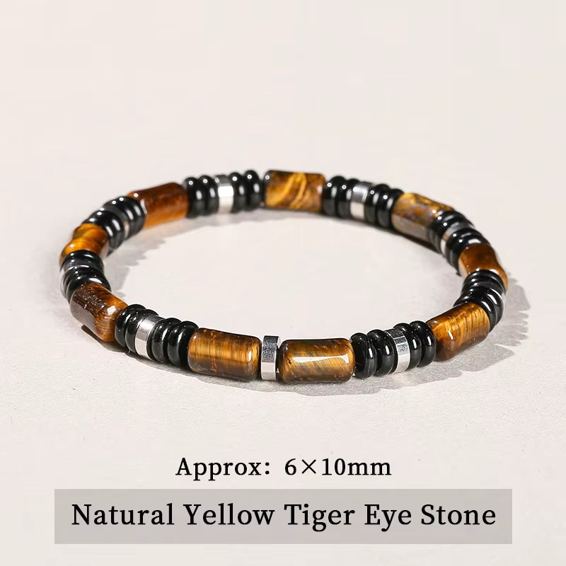 Elevate Your Style with JD Natural Yellow Tiger Eye Stone Tube Bracelets - Unisex Classic Elastic Bangles for Yoga Energy Gifts
