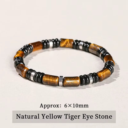 Elevate Your Style with JD Natural Yellow Tiger Eye Stone Tube Bracelets - Unisex Classic Elastic Bangles for Yoga Energy Gifts