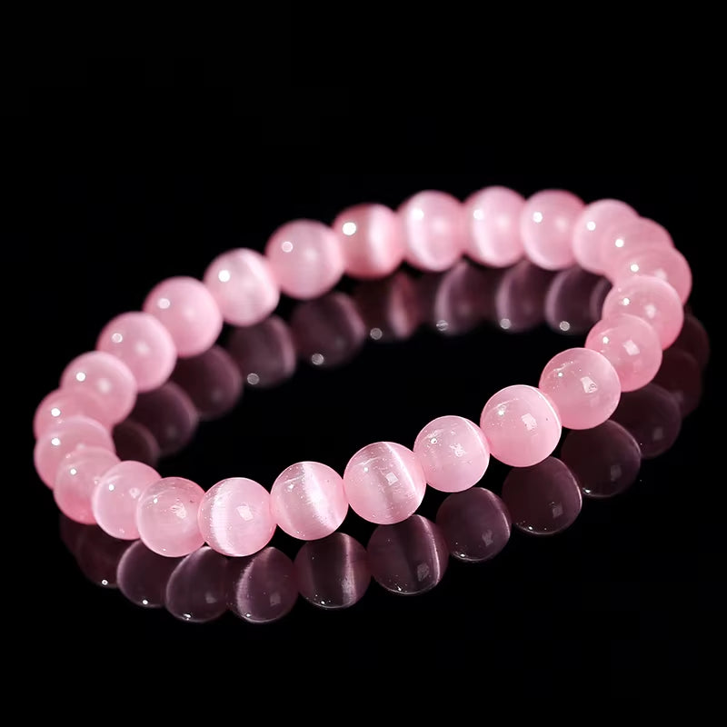 Elegant Dark Pink Cat Eyes Stone Beaded Bracelet for Women - A Stylish Mood Tracker Gift
