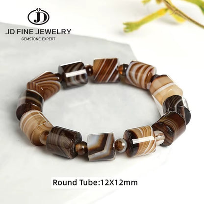 Elevate Your Style with the JD Genuine Natural Coffee Lace Agate Bracelet - Handmade Tibetan Buddha Charm for Yoga and Meditation