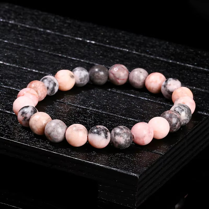 Elevate Your Style with the JD Natural Stone Pink Zebra Jasper Bead Bracelet - A Vintage Charm for Yoga and Meditation