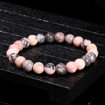 Elevate Your Style with the JD Natural Stone Pink Zebra Jasper Bead Bracelet - A Vintage Charm for Yoga and Meditation