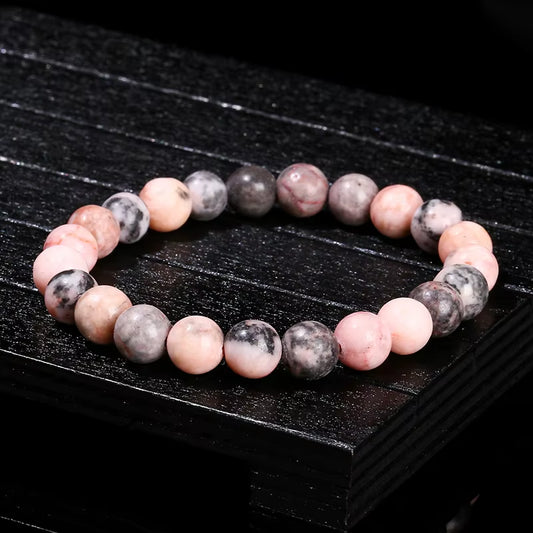 Elevate Your Style with the JD Natural Stone Pink Zebra Jasper Bead Bracelet - A Vintage Charm for Yoga and Meditation