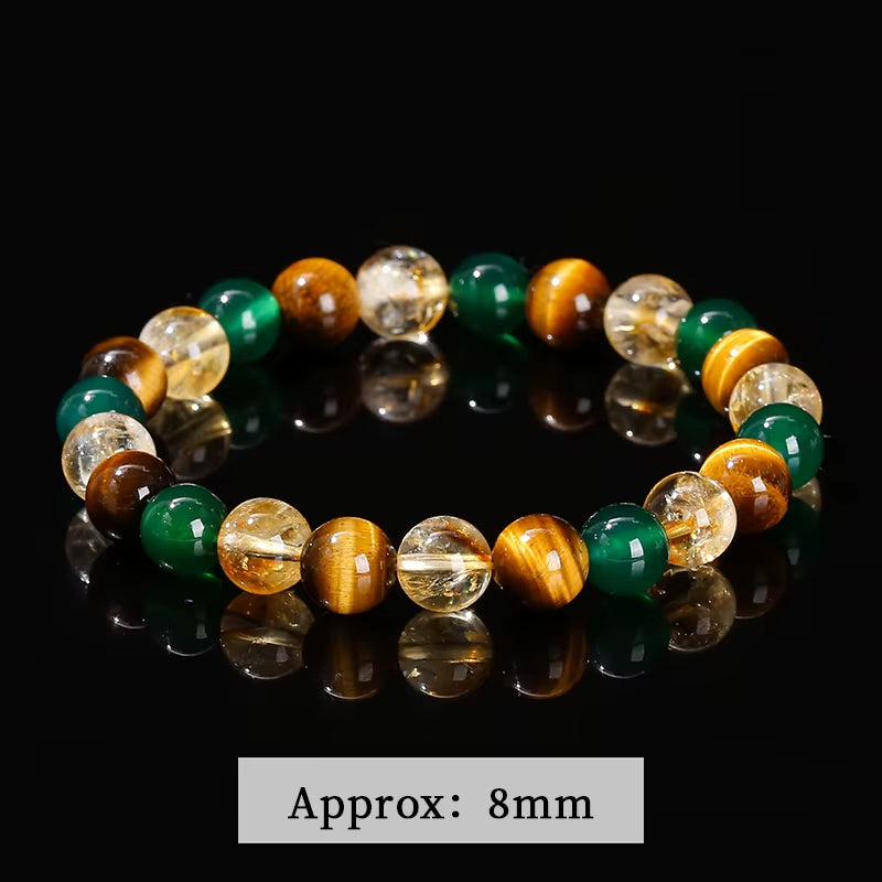 Elevate Your Style with the JD Natural Yellow Tiger Eye & Green Agate Citrine Mixed Wealth Bracelet - Handmade Unisex Energy Bead Jewelry Gift