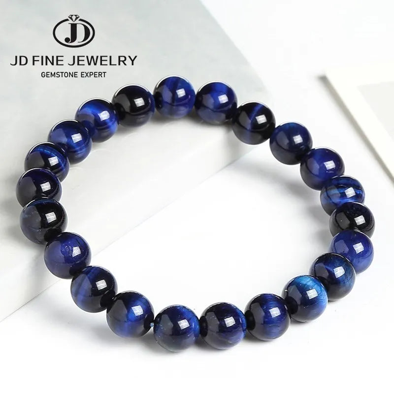 Elevate Your Style with JD Natural Blue Tiger Eye Beaded Bracelets - Unisex Reiki Healing & Meditation Charm Bangles