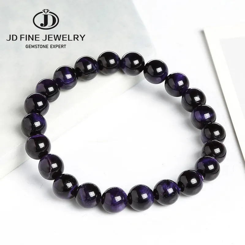 Elevate Your Style with JD Natural Blue Tiger Eye Beaded Bracelets - Unisex Reiki Healing & Meditation Charm Bangles