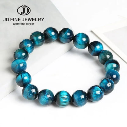 Elevate Your Style with JD Natural Blue Tiger Eye Beaded Bracelets - Unisex Reiki Healing & Meditation Charm Bangles