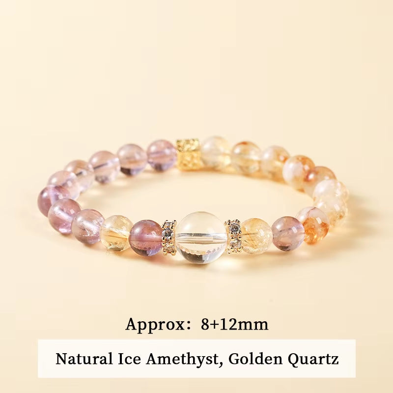 JD Natural Amethyst Lucky Bead Bracelets Romantic Elegant Healing Crystal Hanmade Stretch Bangles Couple Wrist Jewelry for Women