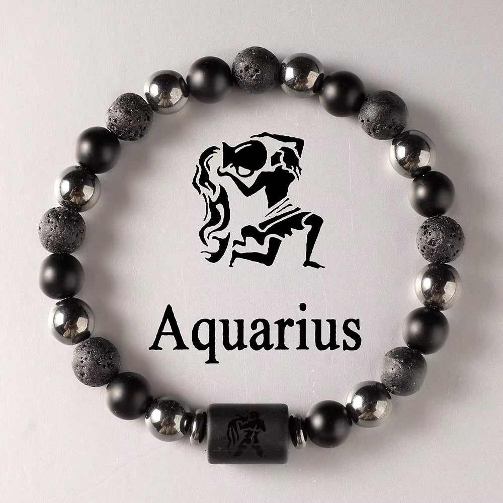 Explore the Stars with Our 12 Constellation Zodiac Signs Beaded Couples Bracelet - Natural Volcanic Stone Elastic Charm for Men and Women, Perfect Birthday Gift!