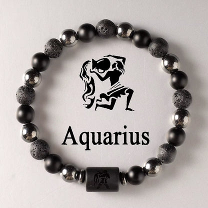 Explore the Stars with Our 12 Constellation Zodiac Signs Beaded Couples Bracelet - Natural Volcanic Stone Elastic Charm for Men and Women, Perfect Birthday Gift!