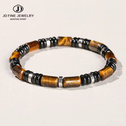 Elevate Your Style with JD Natural Yellow Tiger Eye Stone Tube Bracelets - Unisex Classic Elastic Bangles for Yoga Energy Gifts