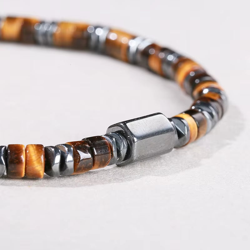 Elevate Your Energy with JD Natural Yellow Tiger Eye and Hematite Bead Bracelet - Unisex Health Protection & Yoga Soul Jewelry