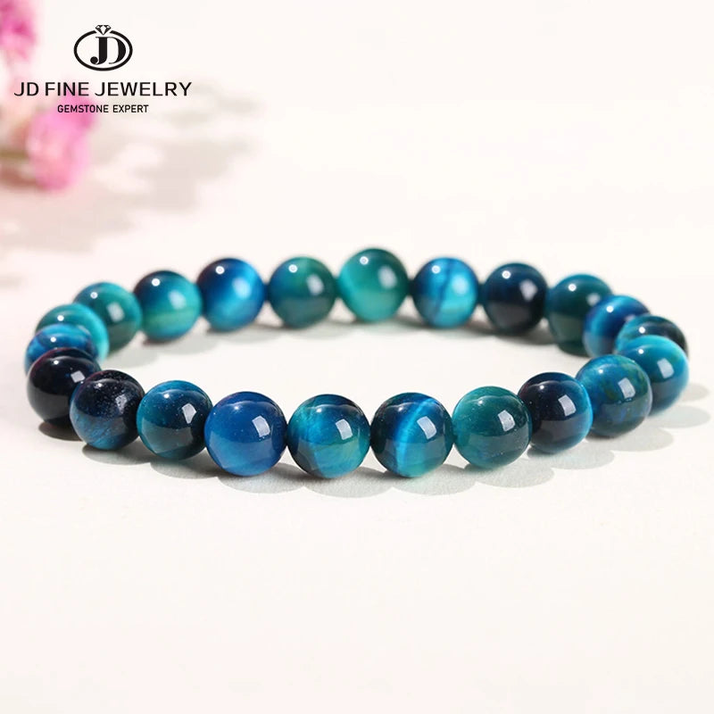 Elevate Your Style with JD Natural Blue Tiger Eye Beaded Bracelets - Unisex Reiki Healing & Meditation Charm Bangles