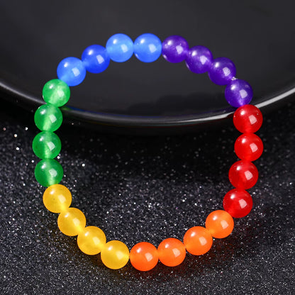 Vibrant Rainbow Beaded Bracelet for Couples - Unisex Natural Stone Yoga & Meditation Jewelry