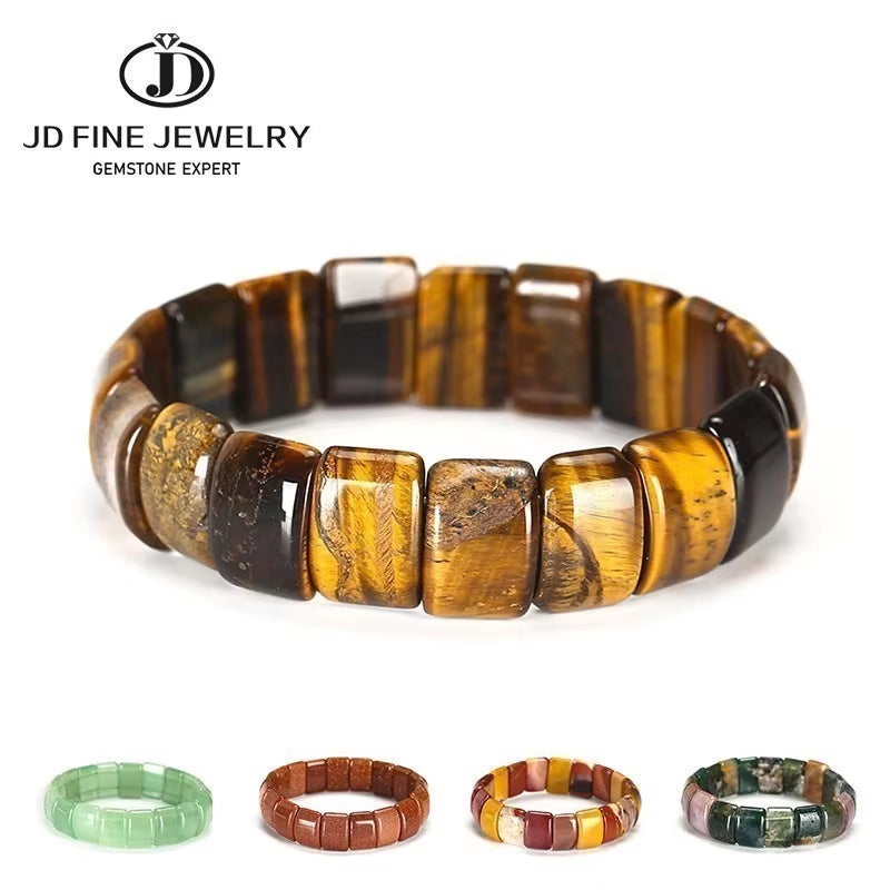 Elevate Your Style with the JD Natural Stone Yellow Tiger Eye Bead Square Bangles - Handmade Reiki Healing Bracelet for Men and Women - Perfect Yoga Wrist Jewelry and Couples Gift