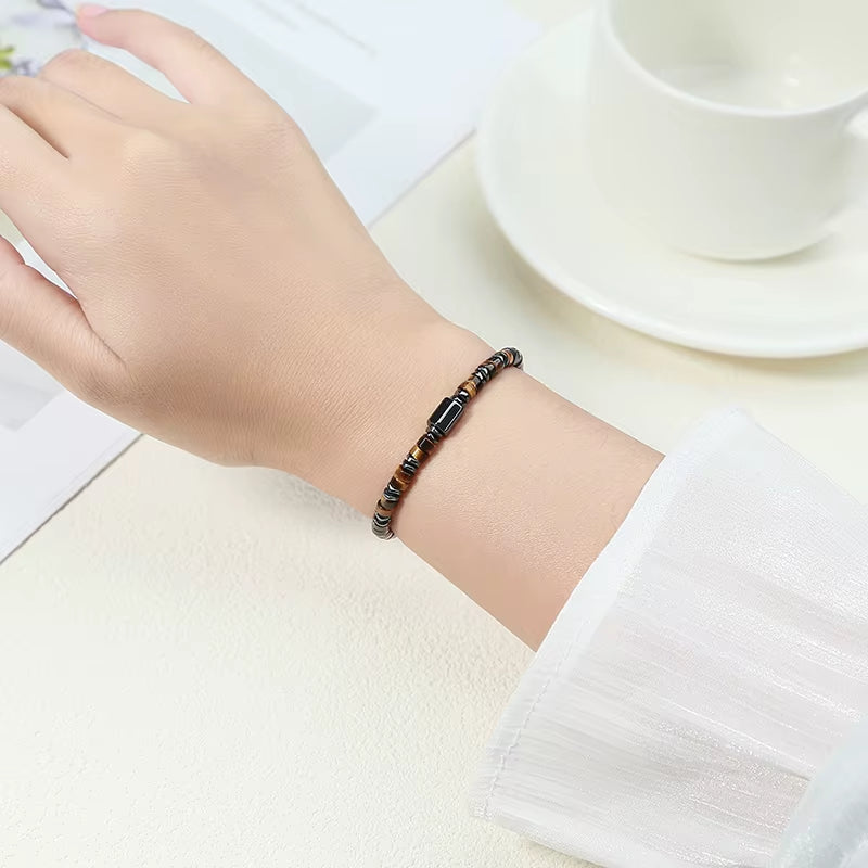 Elevate Your Energy with JD Natural Yellow Tiger Eye and Hematite Bead Bracelet - Unisex Health Protection & Yoga Soul Jewelry