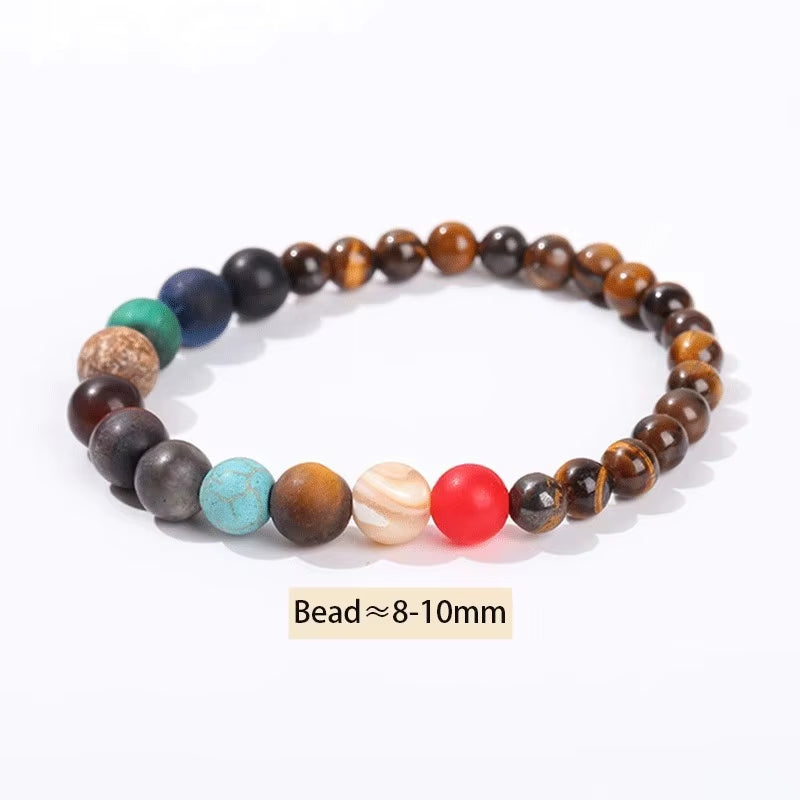 Elevate Your Style with the JD Natural Stone Eight Planets Bead Bracelet - Unisex Chakra Bangle for Yoga and Balance