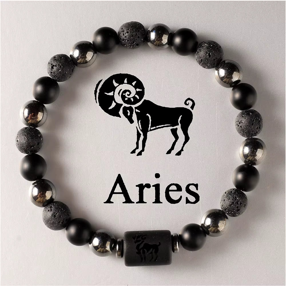 Explore the Stars with Our 12 Constellation Zodiac Signs Beaded Couples Bracelet - Natural Volcanic Stone Elastic Charm for Men and Women, Perfect Birthday Gift!