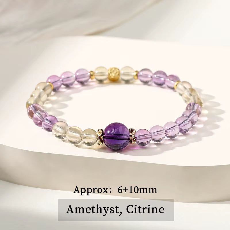 JD Natural Amethyst Lucky Bead Bracelets Romantic Elegant Healing Crystal Hanmade Stretch Bangles Couple Wrist Jewelry for Women