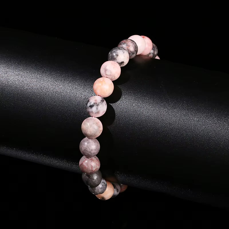 Elevate Your Style with the JD Natural Stone Pink Zebra Jasper Bead Bracelet - A Vintage Charm for Yoga and Meditation