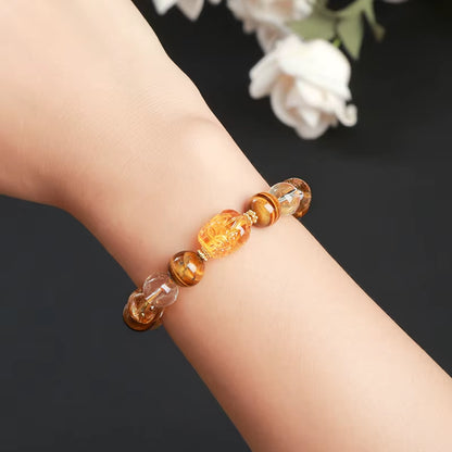 Elevate Your Style with the JD Natural Yellow Tiger Eye & Citrine Beeswax Pixiu Bracelet – Handmade Feng Shui Jewelry for Men and Women